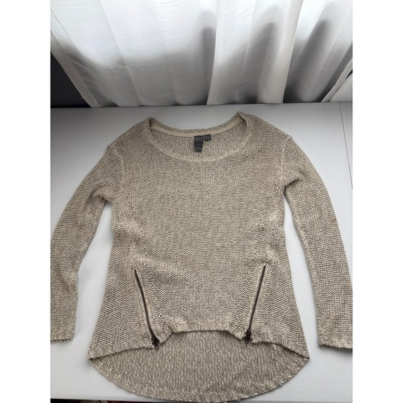 Quinn Knit Sweater Zipper Detail High Low Hem Long Sleeve Top Size S - Picture 1 of 6